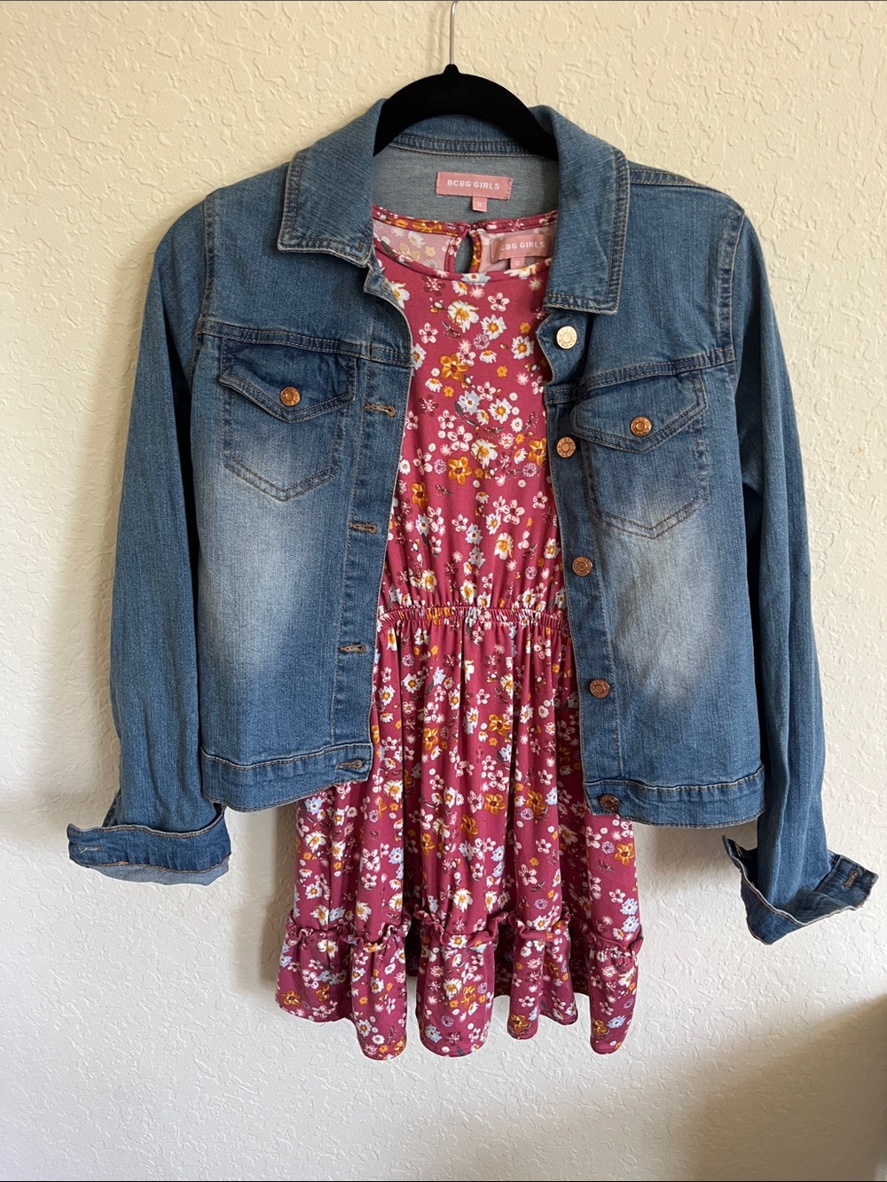 BCBGirls Pink Floral Dress with Blue Denim Jacket